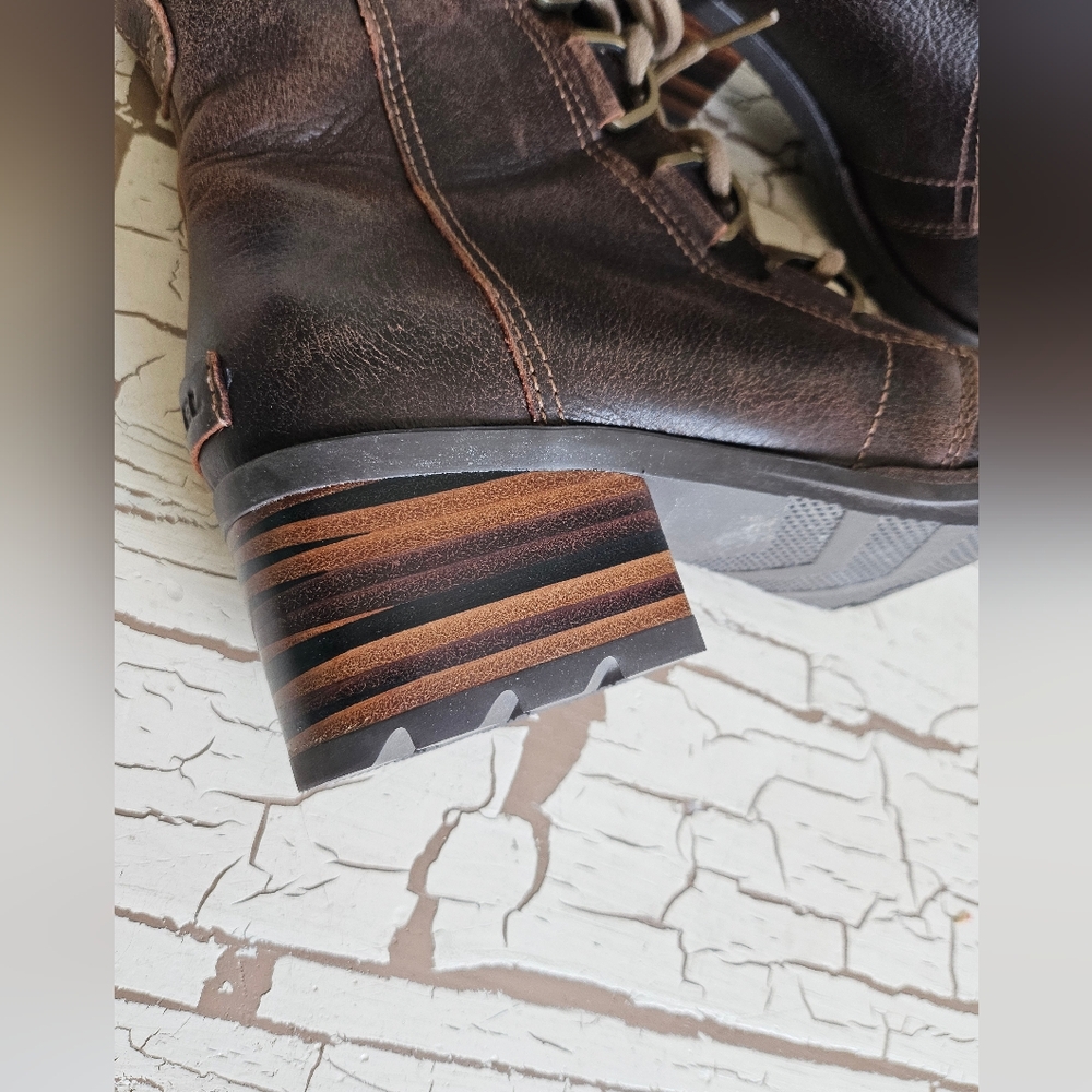Sorel Cate Lace Up 8.5 Brown Heeled Leather Boots Excellent Condition - Picture 6 of 8